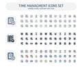Vector Editable stroke, solid, color style icons set with date and time outline symbols.