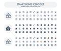 Vector Editable stroke, solid, color style icons set with home, smart house outline symbols