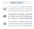 Vector Editable stroke, solid, color style icons set with security, cyber safety outline symbols Royalty Free Stock Photo