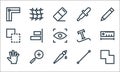 vector editing line icons. linear set. quality vector line set such as merge, paint brush, hand tool, line, zoom in, unite, type,