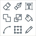 vector editing line icons. linear set. quality vector line set such as pencil, transform, line, fill color, scale, merge, text