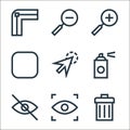 vector editing line icons. linear set. quality vector line set such as trash, visible, hide, paint spray, cursor, rounded