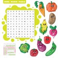 Vector education game for children about vegetables. Word search puzzle Royalty Free Stock Photo