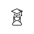 Vector education icon of a girl in a cap for online education, universities, schools etc.