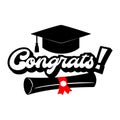 Vector education illustration Congrats with graduation cap and diploma scroll