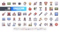 Vector of 50 Education and School Subject. Filled Gradient Color Line Outline Icon Set. 64x64 and 256x256 Pixel Perfect Editable