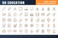 Vector of 50 Education and Subject. Bicolor Line Outline Icon Set. 64x64 and 256x256 Pixel Perfect Editable Stroke. Vector Royalty Free Stock Photo