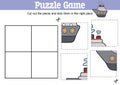 puzzle game to cut and stick pieces with cartoon ship character