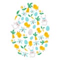 Vector egg shaped frame with Easter characters and symbols. Traditional spring concept clipart. Funny design for banners posters Royalty Free Stock Photo