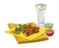 Vector of eggrolls with drink and sauce