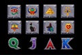 Egypt Slots icons on stone square. Game casino, slot, UI.