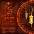 Vector of Eid Adha with arabic calligraphy style and Oranament