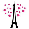 Vector Eifel Tower Paris Bursting With St Valentines Day Pink Red Hearts Of Love