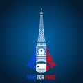 Vector Eiffel Tower, symbol de France with flag France. Tribute to the victims of the attack in Paris 13 November 2015 Royalty Free Stock Photo