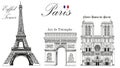 Vector Eiffel Tower, Triumphal Arch and Notre Dame Cathedral