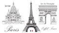 Vector Eiffel Tower, Triumphal Arch and Sacre Coeur