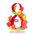 Vector eight march happy womens day card design with tulip flowers