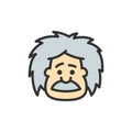 Vector einstein, professor, teacher or scientist flat color line icon.