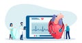 Vector of a senior patient and a doctor cardiologist prescribing medicine to lower blood pressure