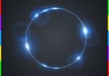 Vector electric blue frame with light effect flare and sparks. Shining round Christmas cold banner. Frozen glow ring