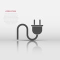 Vector electric plug icon in flat style. Power wire cable sign illustration pictogram. Wire business concept Royalty Free Stock Photo