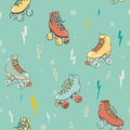 Vector Electric Roller Skating on Aqua Menthe seamless pattern background.