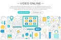 Vector elegant thin line flat design Video online technology concept. Website header banner. Video tutorials learning Royalty Free Stock Photo