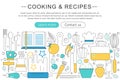 Vector elegant thin line flat modern Cooking and kitchen recipes concept. Website header banner elements layout