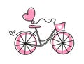 Vector element bike for Valentines Day. Hand-drawn love symbols in a linear style. Isolated on a white background. Royalty Free Stock Photo