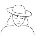 Vector element linear girl in a hat.