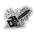 Vector element for t-shirt or print design with blacksmithing hammer with flying out sparkles