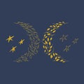 Vector elements gold moons and stars for design.