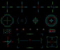 Vector elements. Icons crosshairs. Neon sight. View target