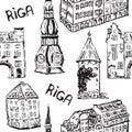Vector elements seamless pattern of Riga old town
