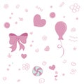 Vector elements set, cute pink items, baby things, balls