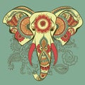 Vector Elephant on the Henna Indian Ornament Royalty Free Stock Photo