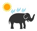 Vector Elephant Under Sun Heat Flat Icon Symbol