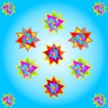 Vector eleven multicolored stars on blue background; vectors illustration