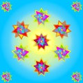 Vector eleven multicolored stars on blue yellow background; vectors illustration