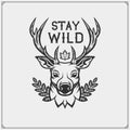 Vector emblem with stag or deer for sport club. Print design for t-shirt.