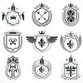 Vector emblems, vintage heraldic designs. Coat of Arms collection, vector set.