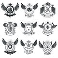 Vector emblems, vintage heraldic designs. Coat of Arms collection, vector set.