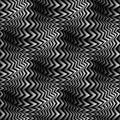 Vector embossed repeatable pattern of zigzag stripes. Optical art ripply monochrome texture for wallpaper design