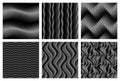 Vector embossed seamless patterns set. Optical art monochrome fabric swatches design Royalty Free Stock Photo