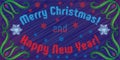 Vector embroidered greetings Merry Christmas and Happy New Year