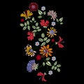 Vector embroidery native pattern with ethnic flowers.