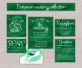 Vector emerald printable wedding typography set of cards