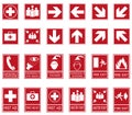 Vector emergency exit signs set on red background