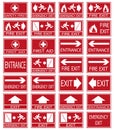 Vector emergency exit signs set on red background