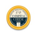 Vector Emmental cheese vintage round label and packaging design template, cheese detailed icons. Dairy product